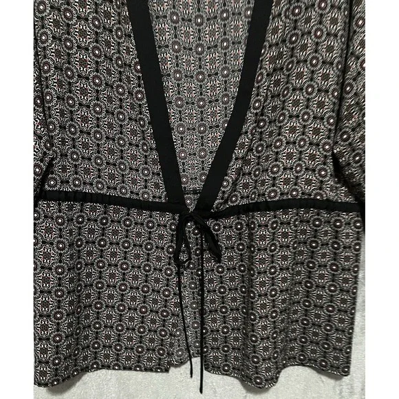 3/$20 Pleione Kimono Cardigan Tie Waist Black Lightweight Short Sleeve Large - Picture 3 of 6